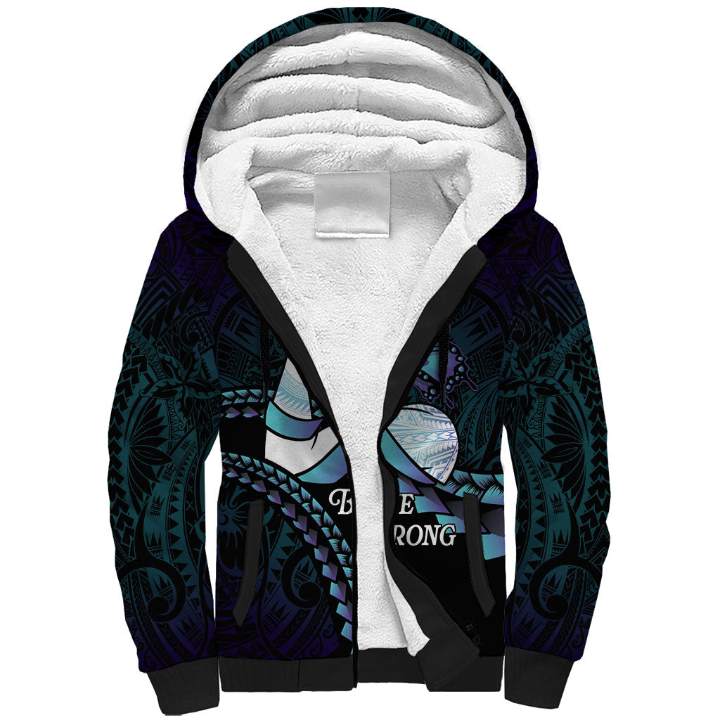 Personalised Polynesia Suicide Prevention Month Sherpa Hoodie Brave Strong Butterfly Teal Purple Ribbon LT14 Unisex Purple - Polynesian Pride