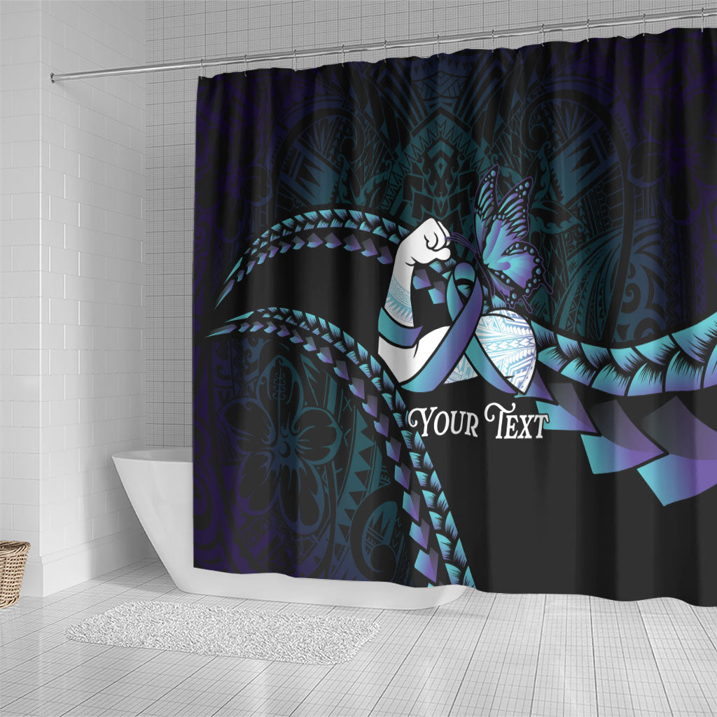 Personalised Polynesia Suicide Prevention Month Shower Curtain Brave Strong Butterfly Teal Purple Ribbon LT14 - Polynesian Pride