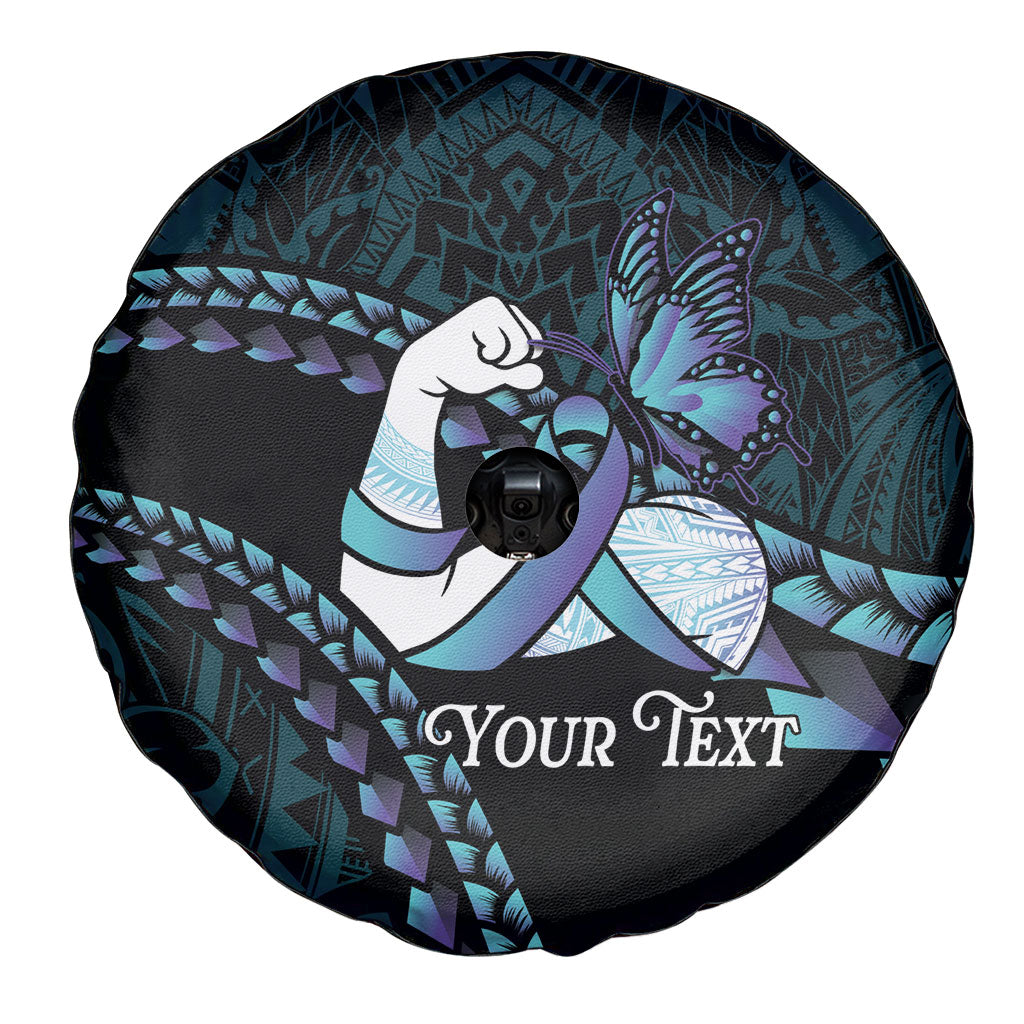Personalised Polynesia Suicide Prevention Month Spare Tire Cover Brave Strong Butterfly Teal Purple Ribbon LT14 - Polynesian Pride
