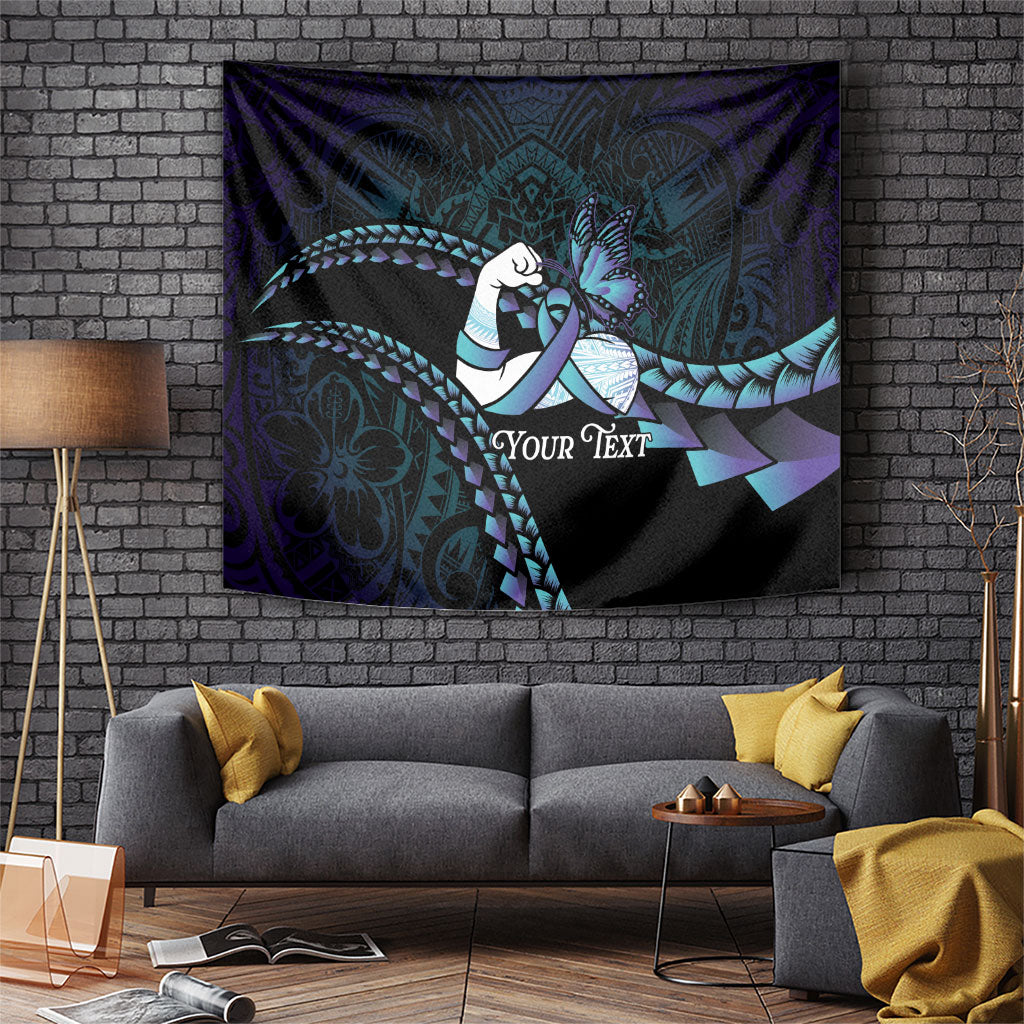 Personalised Polynesia Suicide Prevention Month Tapestry Brave Strong Butterfly Teal Purple Ribbon LT14 Purple - Polynesian Pride