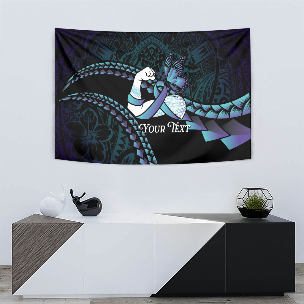Personalised Polynesia Suicide Prevention Month Tapestry Brave Strong Butterfly Teal Purple Ribbon LT14 - Polynesian Pride