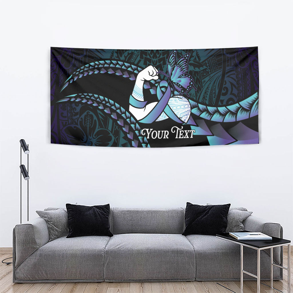 Personalised Polynesia Suicide Prevention Month Tapestry Brave Strong Butterfly Teal Purple Ribbon LT14 - Polynesian Pride