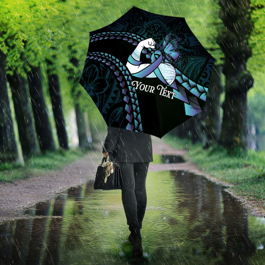 Personalised Polynesia Suicide Prevention Month Umbrella Brave Strong Butterfly Teal Purple Ribbon LT14 - Polynesian Pride