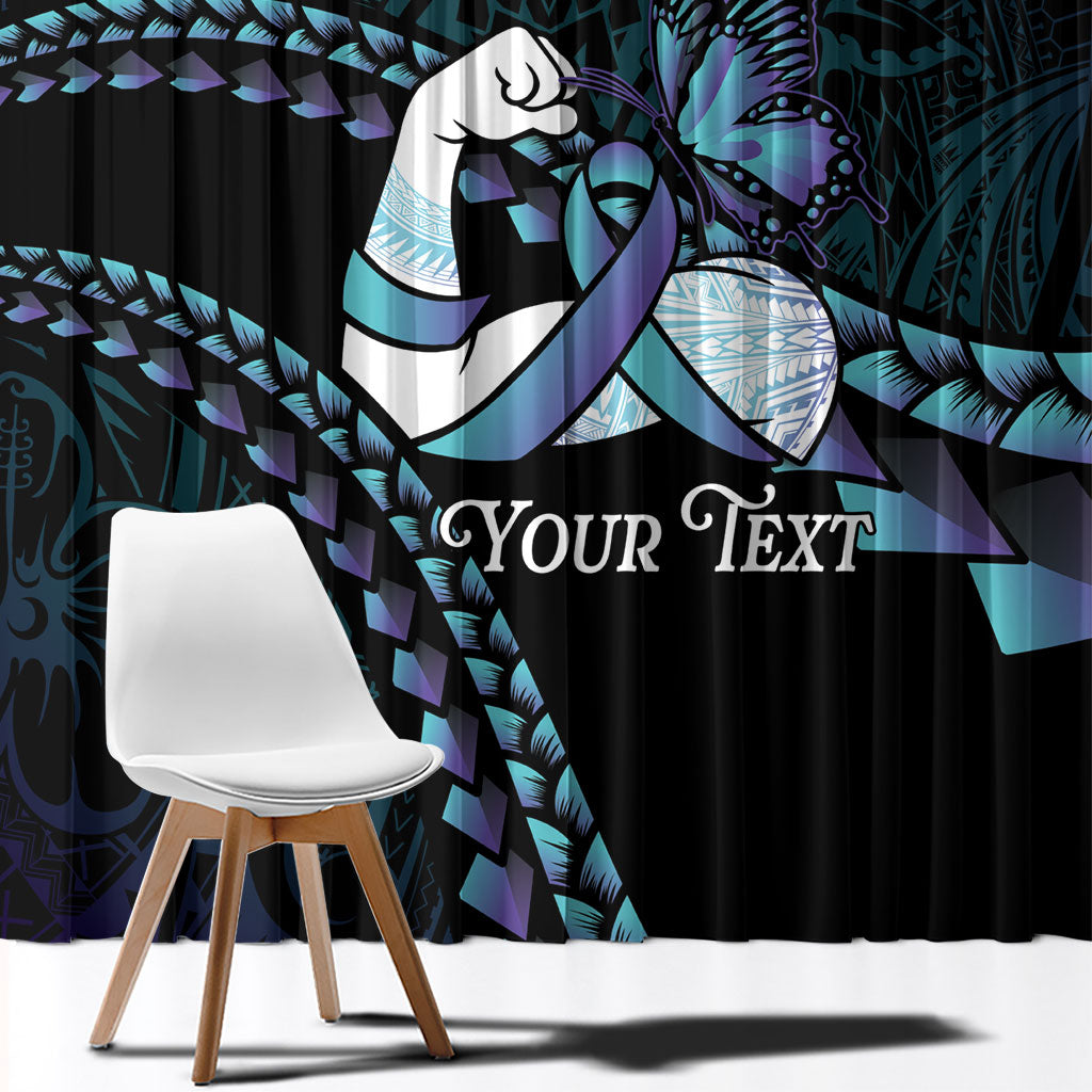 Personalised Polynesia Suicide Prevention Month Window Curtain Brave Strong Butterfly Teal Purple Ribbon LT14 - Polynesian Pride