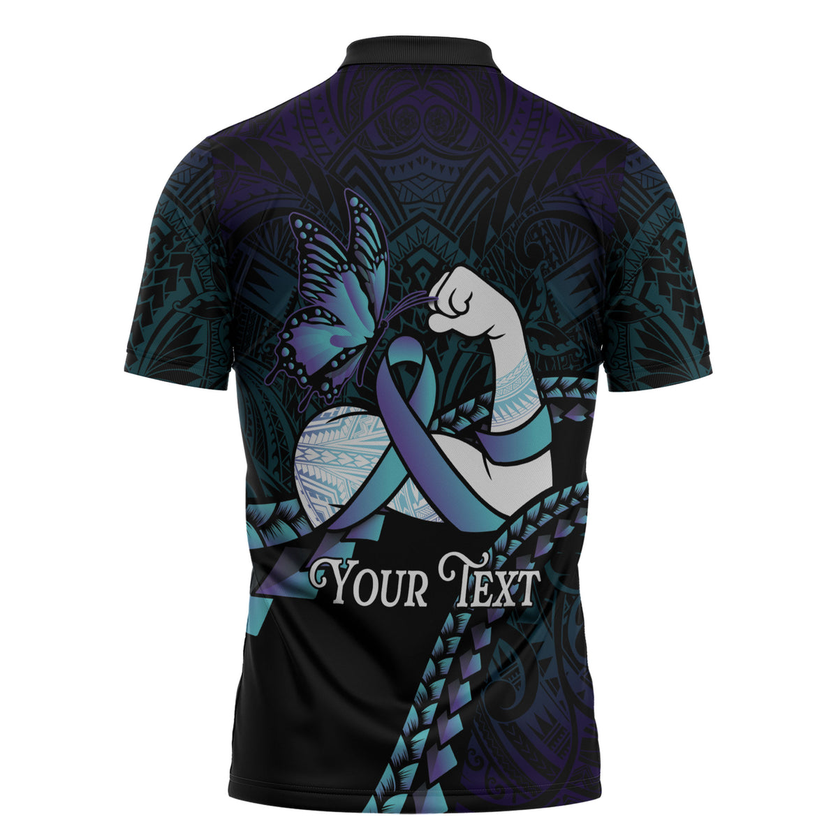 Personalised Polynesia Suicide Prevention Month Zipper Polo Shirt Brave Strong Butterfly Teal Purple Ribbon LT14 - Polynesian Pride