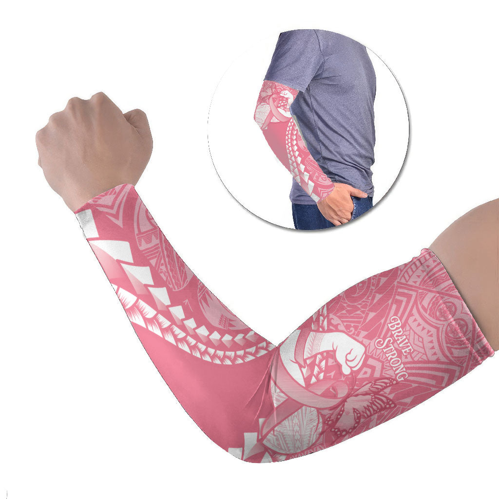 Personalised Polynesia Breast Cancer Awareness Arm Sleeves Brave Strong Butterfly Pink Ribbon LT14 Set of 2 Pink - Polynesian Pride