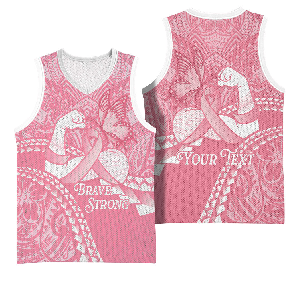 Personalised Polynesia Breast Cancer Awareness Basketball Jersey Brave Strong Butterfly Pink Ribbon LT14 - Polynesian Pride