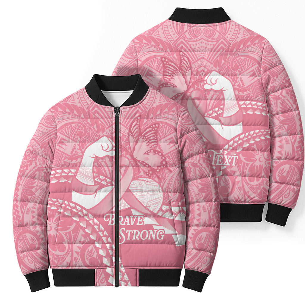 Personalised Polynesia Breast Cancer Awareness Bomber Puffer Jacket Brave Strong Butterfly Pink Ribbon LT14 - Polynesian Pride