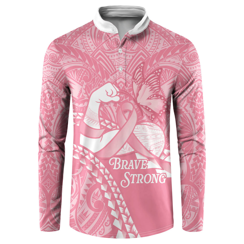 Personalised Polynesia Breast Cancer Awareness Button Sweatshirt Brave Strong Butterfly Pink Ribbon LT14 Pink - Polynesian Pride