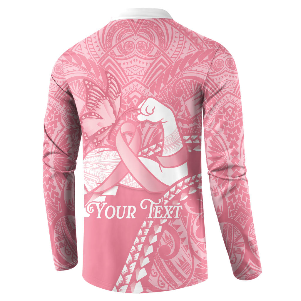 Personalised Polynesia Breast Cancer Awareness Button Sweatshirt Brave Strong Butterfly Pink Ribbon LT14 - Polynesian Pride