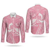 Personalised Polynesia Breast Cancer Awareness Couples Matching Off Shoulder Short Dress and Long Sleeve Button Shirt Brave Strong Butterfly Pink Ribbon LT14 - Polynesian Pride