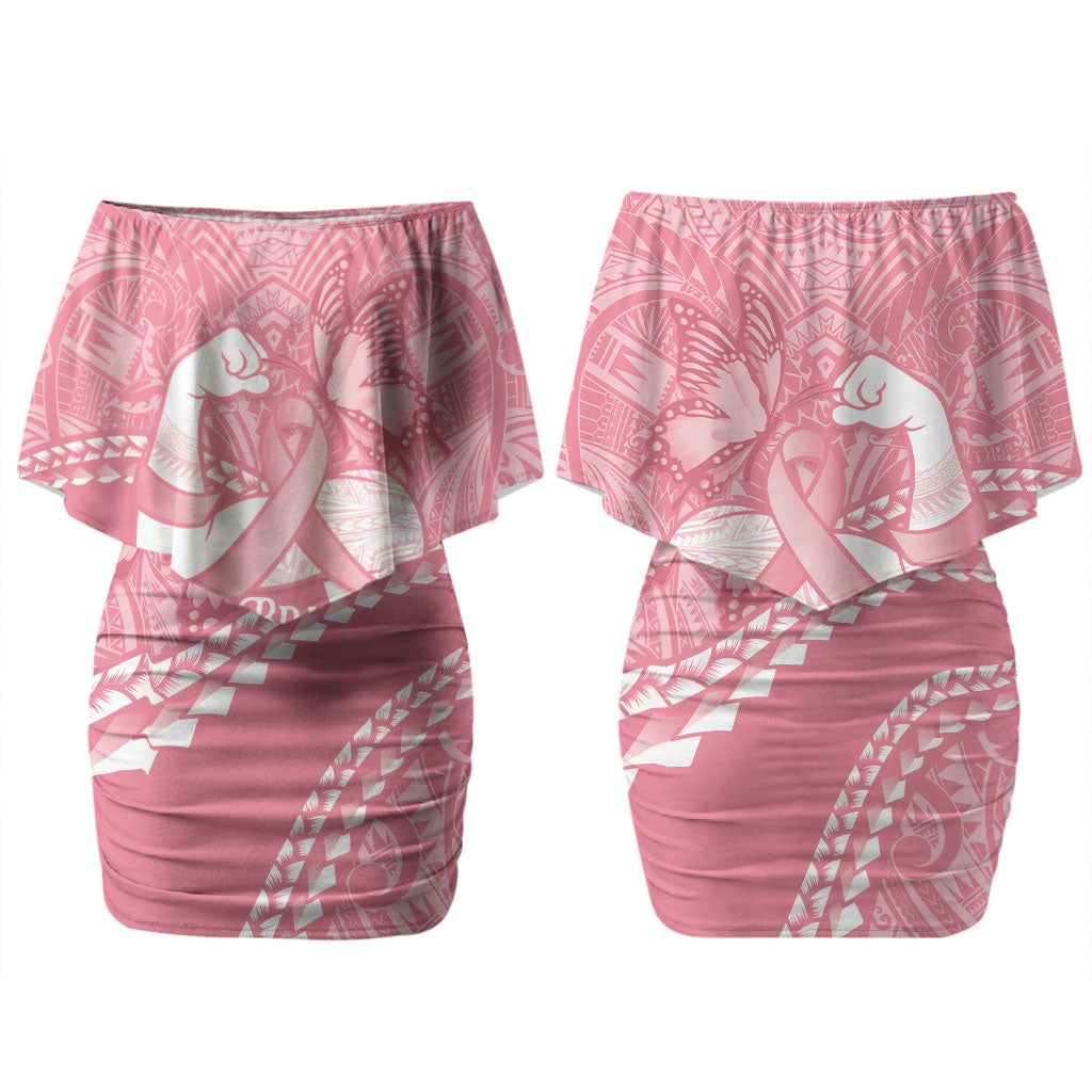 Personalised Polynesia Breast Cancer Awareness Couples Matching Off Shoulder Short Dress and Long Sleeve Button Shirt Brave Strong Butterfly Pink Ribbon LT14 - Polynesian Pride