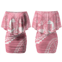 Personalised Polynesia Breast Cancer Awareness Couples Matching Off Shoulder Short Dress and Long Sleeve Button Shirt Brave Strong Butterfly Pink Ribbon LT14 - Polynesian Pride