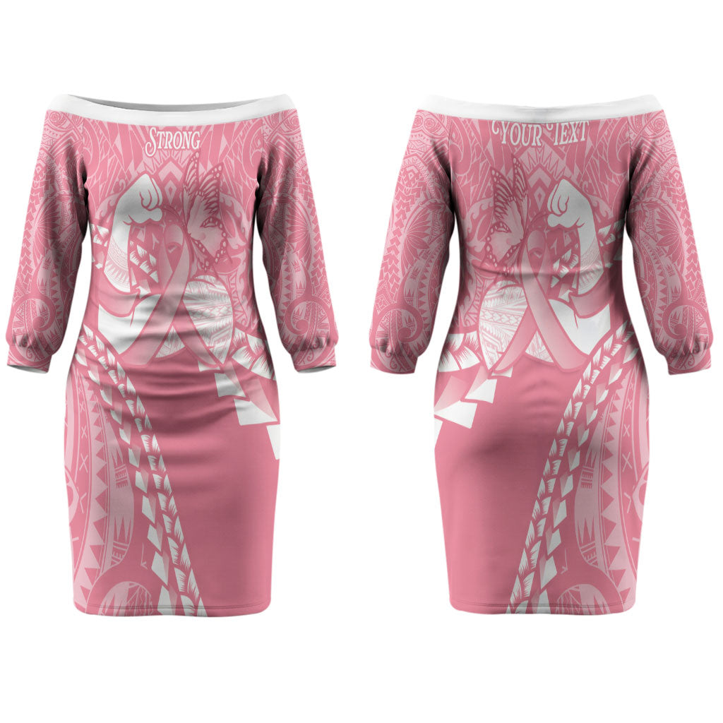 Personalised Polynesia Breast Cancer Awareness Couples Matching Off The Shoulder Long Sleeve Dress and Hawaiian Shirt Brave Strong Butterfly Pink Ribbon LT14 - Polynesian Pride