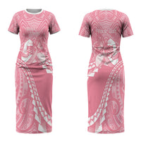 Personalised Polynesia Breast Cancer Awareness Couples Matching Short Sleeve Bodycon Dress and Long Sleeve Button Shirt Brave Strong Butterfly Pink Ribbon LT14 - Polynesian Pride
