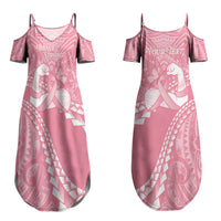 Personalised Polynesia Breast Cancer Awareness Couples Matching Summer Maxi Dress and Hawaiian Shirt Brave Strong Butterfly Pink Ribbon LT14 - Polynesian Pride