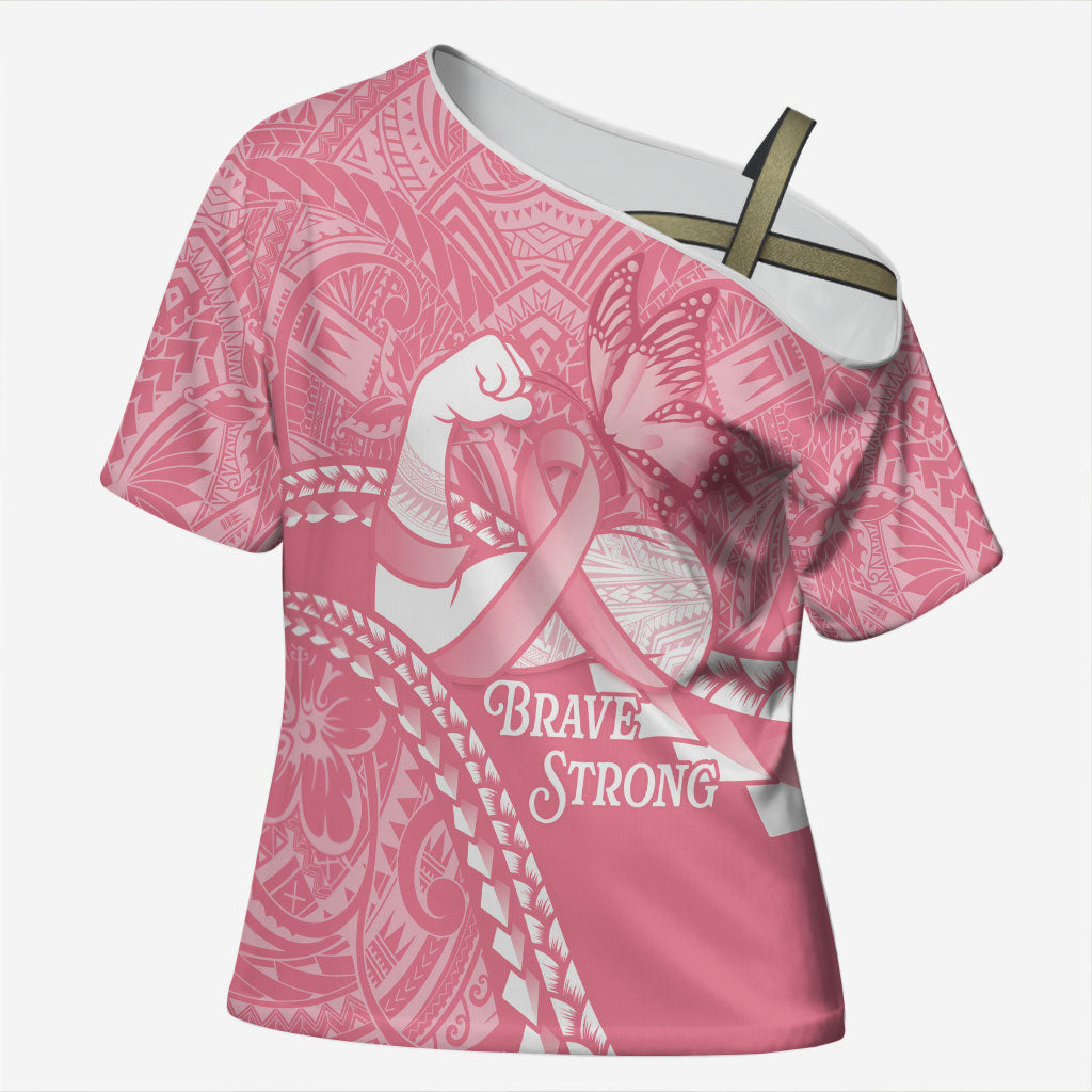 Personalised Polynesia Breast Cancer Awareness Cross Shoulder Shirt Brave Strong Butterfly Pink Ribbon LT14 Female Pink - Polynesian Pride