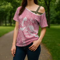 Personalised Polynesia Breast Cancer Awareness Cross Shoulder Shirt Brave Strong Butterfly Pink Ribbon LT14 - Polynesian Pride