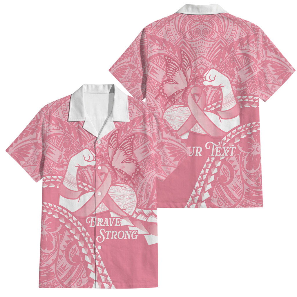 Personalised Polynesia Breast Cancer Awareness Family Matching Off The Shoulder Long Sleeve Dress and Hawaiian Shirt Brave Strong Butterfly Pink Ribbon LT14 Dad's Shirt - Short Sleeve Pink - Polynesian Pride
