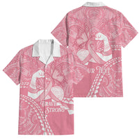 Personalised Polynesia Breast Cancer Awareness Family Matching Off The Shoulder Long Sleeve Dress and Hawaiian Shirt Brave Strong Butterfly Pink Ribbon LT14 Dad's Shirt - Short Sleeve Pink - Polynesian Pride