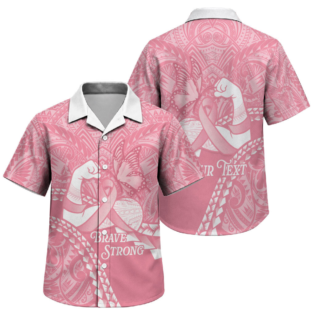 Personalised Polynesia Breast Cancer Awareness Family Matching Off The Shoulder Long Sleeve Dress and Hawaiian Shirt Brave Strong Butterfly Pink Ribbon LT14 Son's Shirt Pink - Polynesian Pride