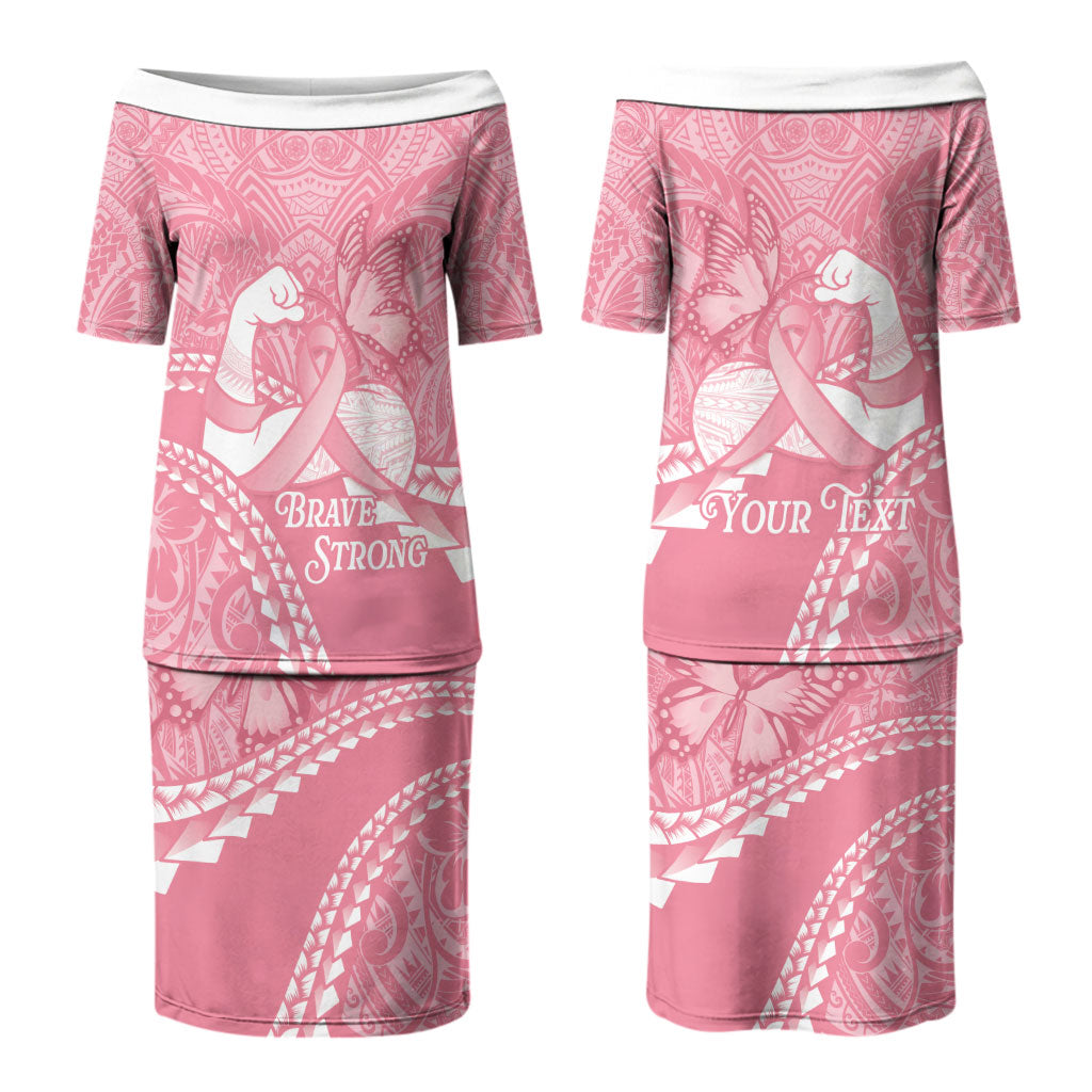 Personalised Polynesia Breast Cancer Awareness Family Matching Puletasi and Hawaiian Shirt Brave Strong Butterfly Pink Ribbon LT14 Mom's Dress Pink - Polynesian Pride