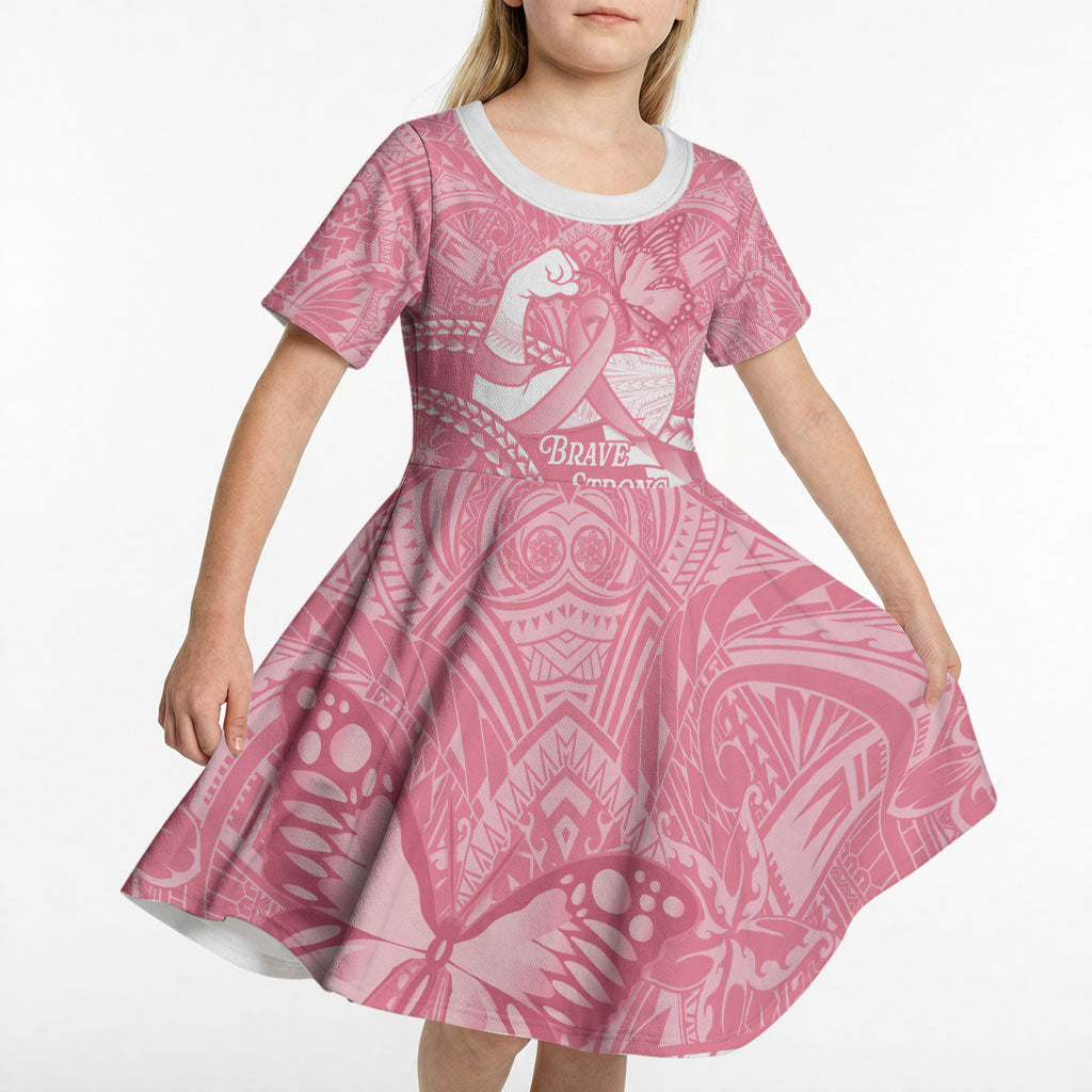 Personalised Polynesia Breast Cancer Awareness Kid Short Sleeve Dress Brave Strong Butterfly Pink Ribbon LT14 - Polynesian Pride