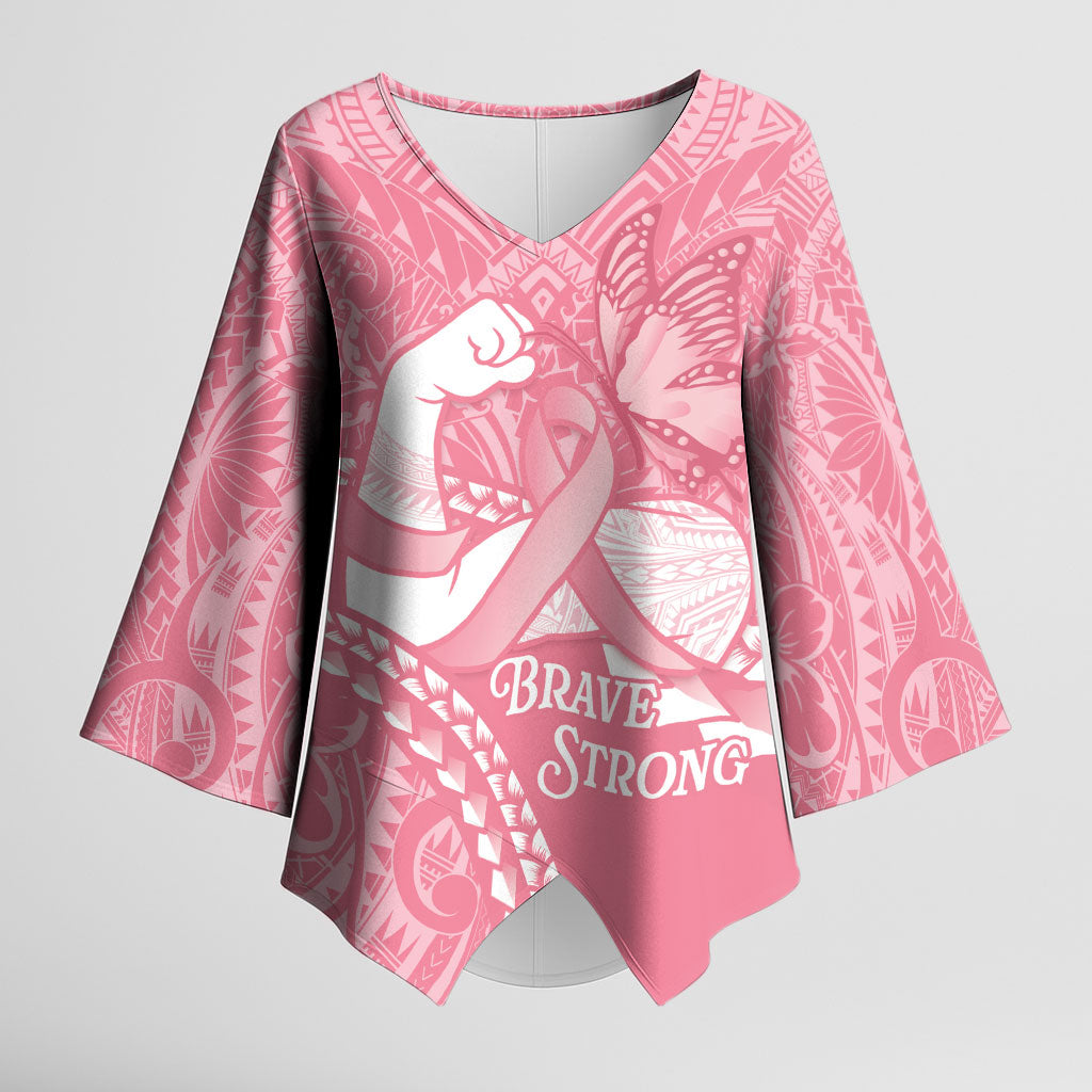 Personalised Polynesia Breast Cancer Awareness Kimono Sleeve Blouse Brave Strong Butterfly Pink Ribbon LT14 Female Pink - Polynesian Pride