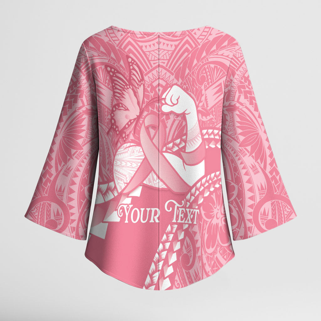 Personalised Polynesia Breast Cancer Awareness Kimono Sleeve Blouse Brave Strong Butterfly Pink Ribbon LT14 - Polynesian Pride