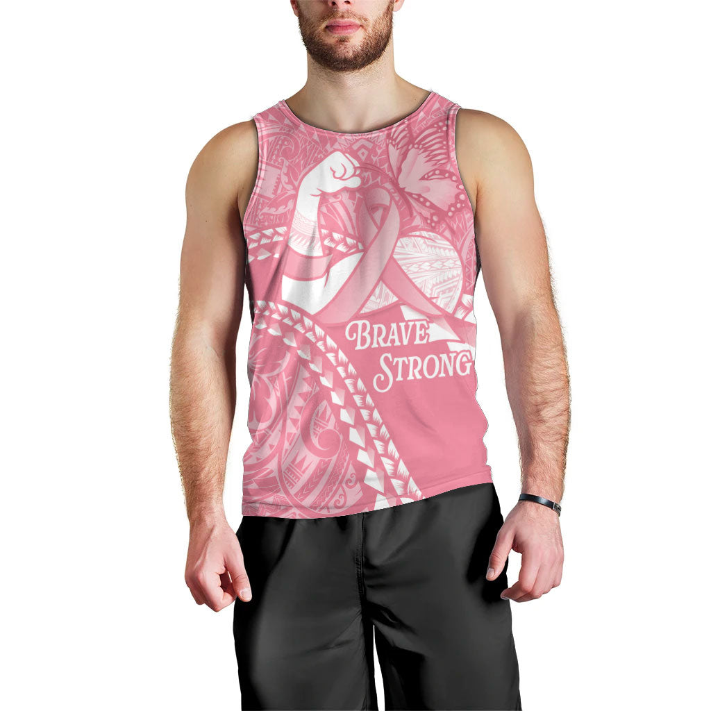 Personalised Polynesia Breast Cancer Awareness Men Tank Top Brave Strong Butterfly Pink Ribbon LT14 - Polynesian Pride