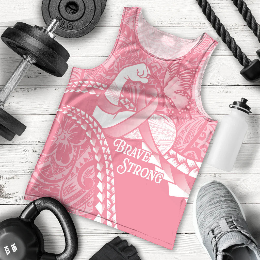 Personalised Polynesia Breast Cancer Awareness Men Tank Top Brave Strong Butterfly Pink Ribbon LT14 - Polynesian Pride