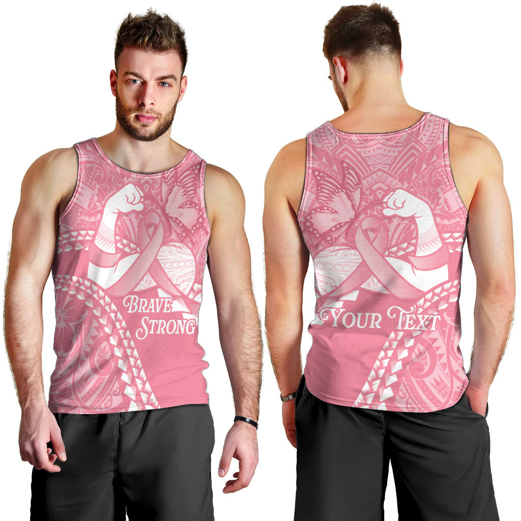 Personalised Polynesia Breast Cancer Awareness Men Tank Top Brave Strong Butterfly Pink Ribbon LT14 - Polynesian Pride