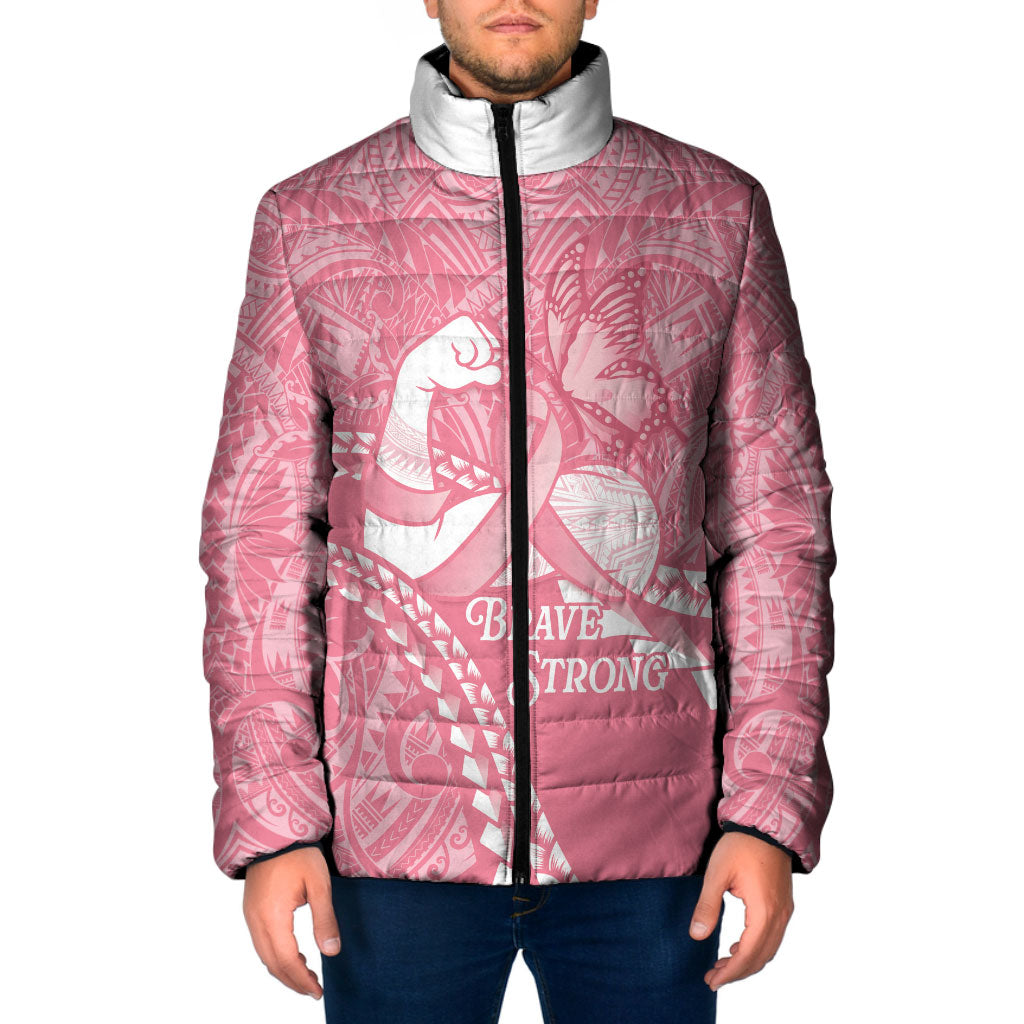 Personalised Polynesia Breast Cancer Awareness Padded Jacket Brave Strong Butterfly Pink Ribbon LT14 Men Pink - Polynesian Pride