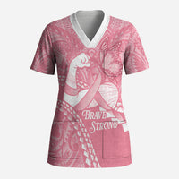 Personalised Polynesia Breast Cancer Awareness Scrub Top Brave Strong Butterfly Pink Ribbon LT14 Adult Pink - Polynesian Pride