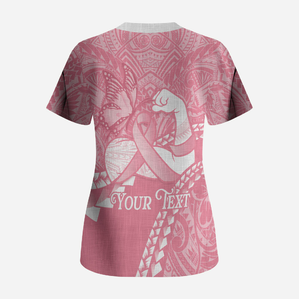 Personalised Polynesia Breast Cancer Awareness Scrub Top Brave Strong Butterfly Pink Ribbon LT14 - Polynesian Pride