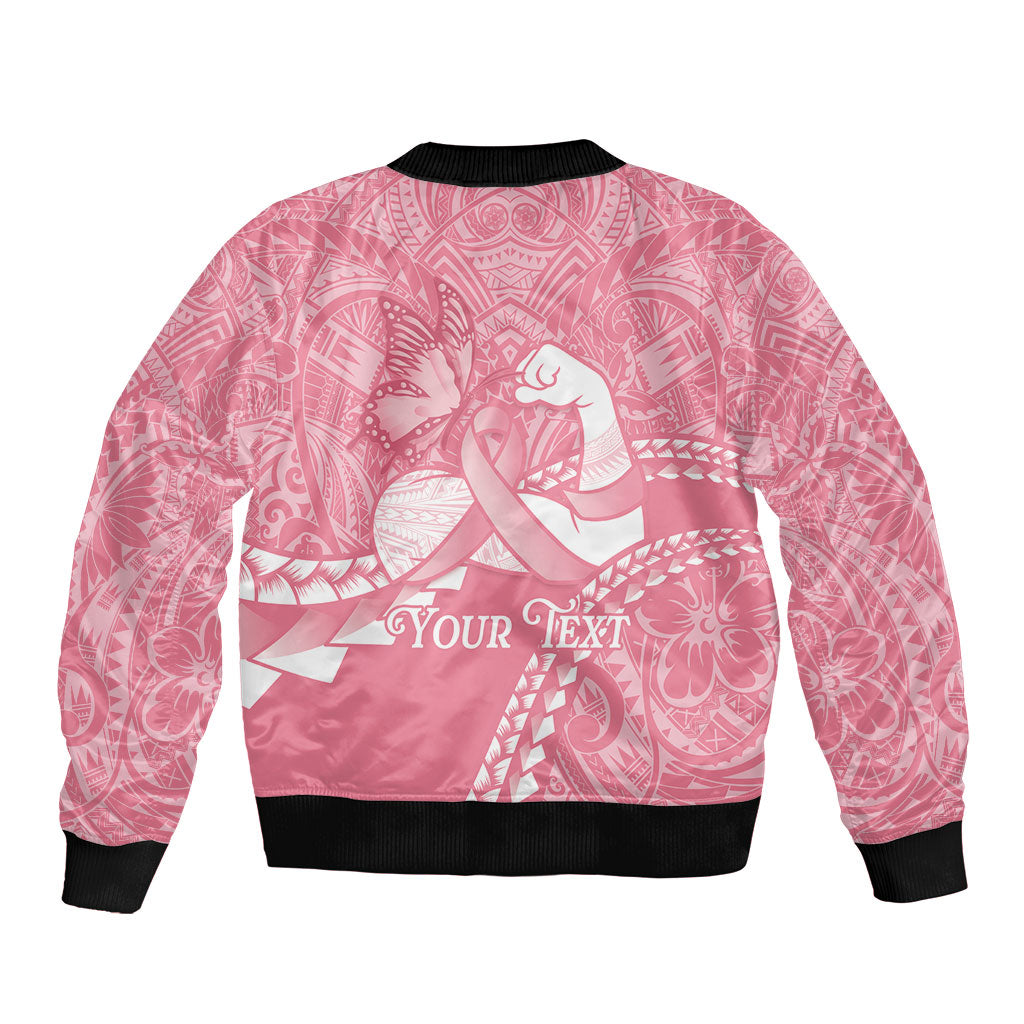 Personalised Polynesia Breast Cancer Awareness Sleeve Zip Bomber Jacket Brave Strong Butterfly Pink Ribbon LT14 - Polynesian Pride