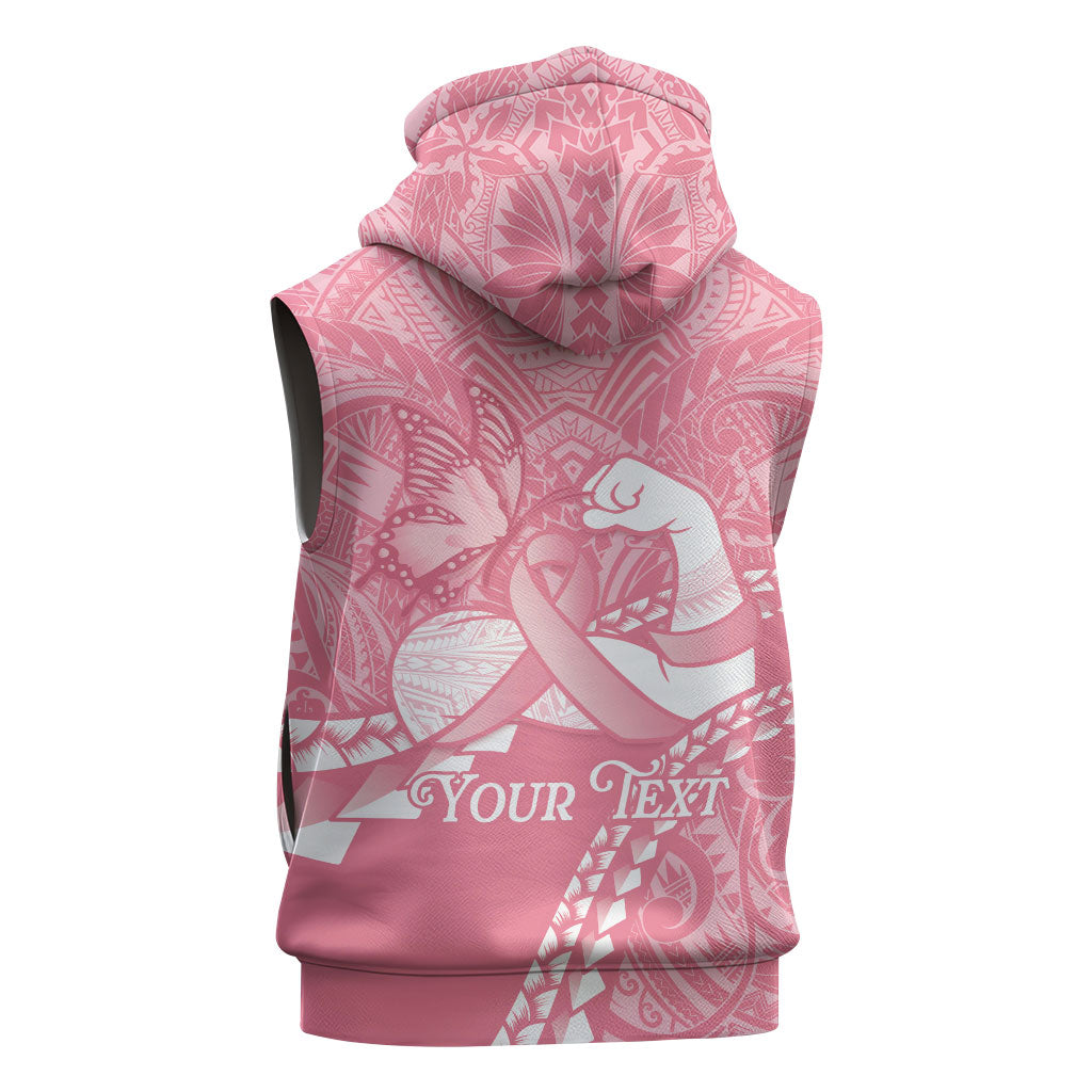 Personalised Polynesia Breast Cancer Awareness Sleeveless Hoodie Brave Strong Butterfly Pink Ribbon LT14 - Polynesian Pride