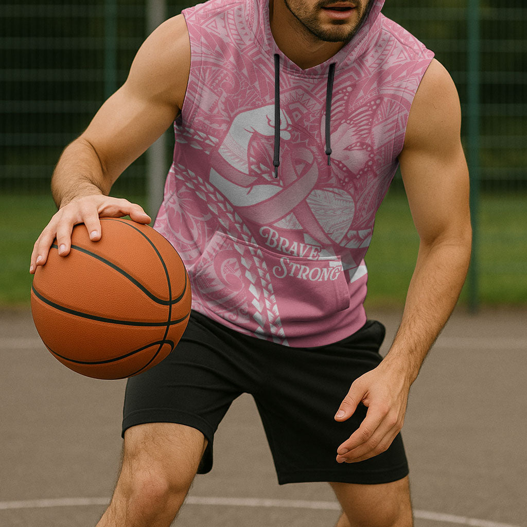 Personalised Polynesia Breast Cancer Awareness Sleeveless Hoodie Brave Strong Butterfly Pink Ribbon LT14 - Polynesian Pride