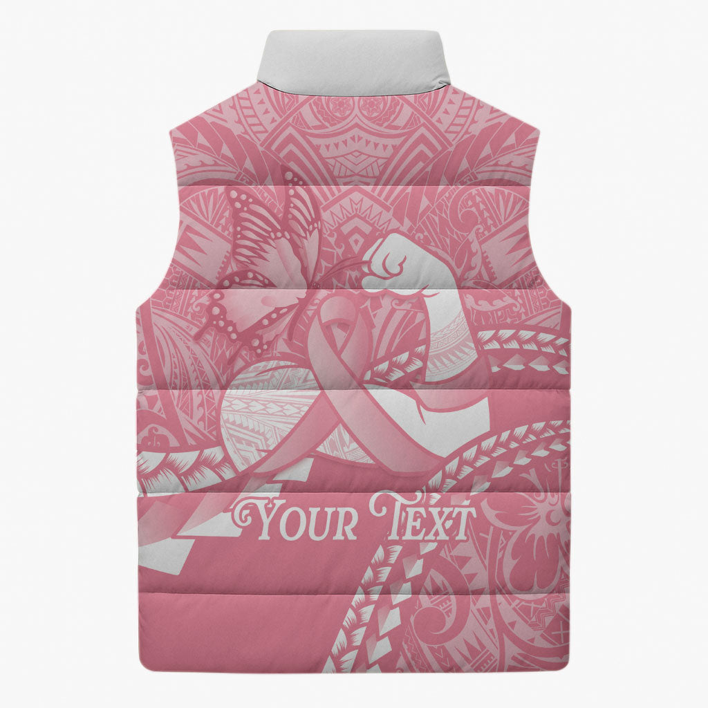 Personalised Polynesia Breast Cancer Awareness Sleeveless Puffer Jacket Brave Strong Butterfly Pink Ribbon LT14 - Polynesian Pride