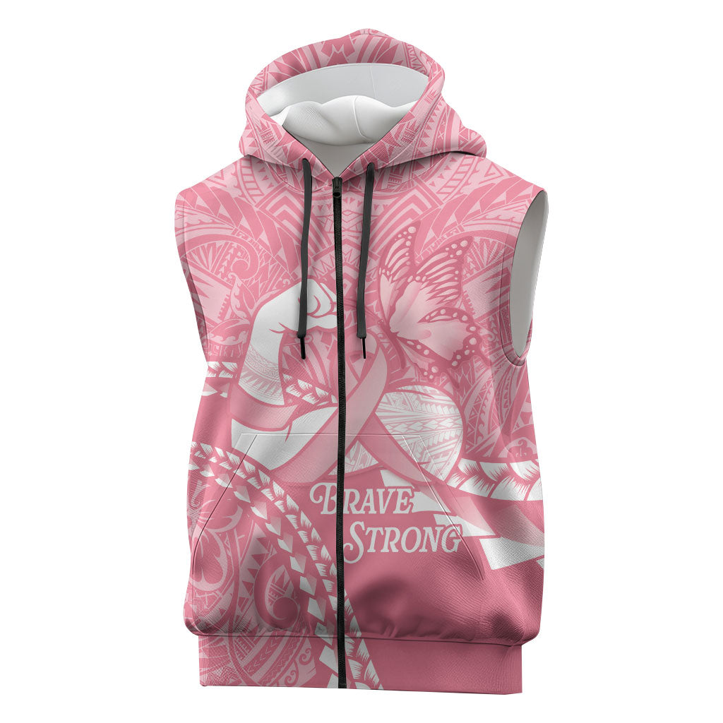 Personalised Polynesia Breast Cancer Awareness Sleeveless Zip Hoodie Brave Strong Butterfly Pink Ribbon LT14 Pink - Polynesian Pride
