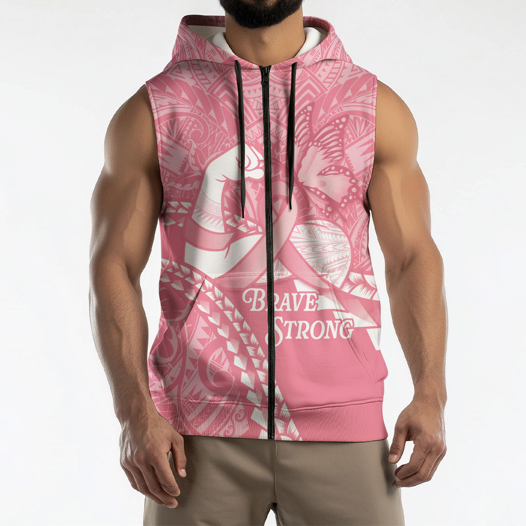 Personalised Polynesia Breast Cancer Awareness Sleeveless Zip Hoodie Brave Strong Butterfly Pink Ribbon LT14 - Polynesian Pride