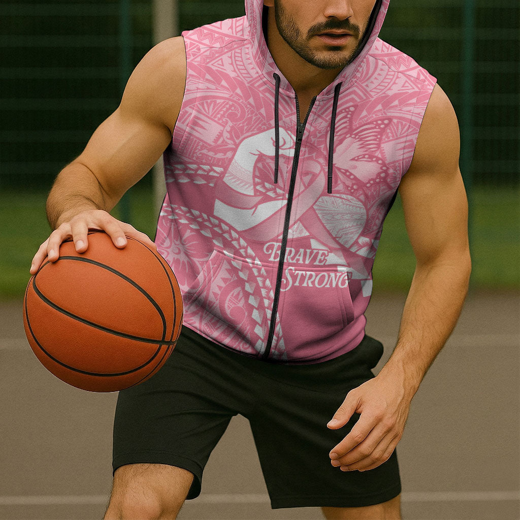 Personalised Polynesia Breast Cancer Awareness Sleeveless Zip Hoodie Brave Strong Butterfly Pink Ribbon LT14 - Polynesian Pride