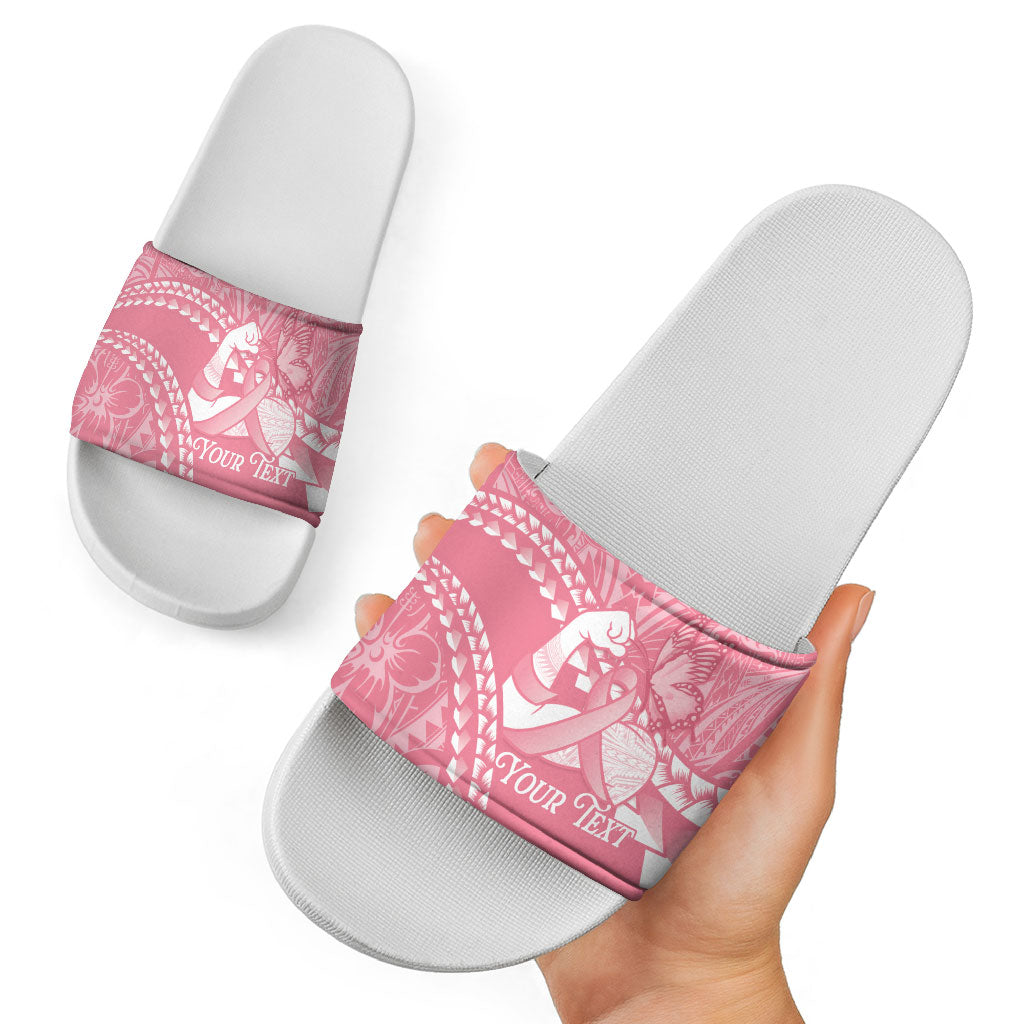 Personalised Polynesia Breast Cancer Awareness Slide Sandals Brave Strong Butterfly Pink Ribbon LT14 - Polynesian Pride