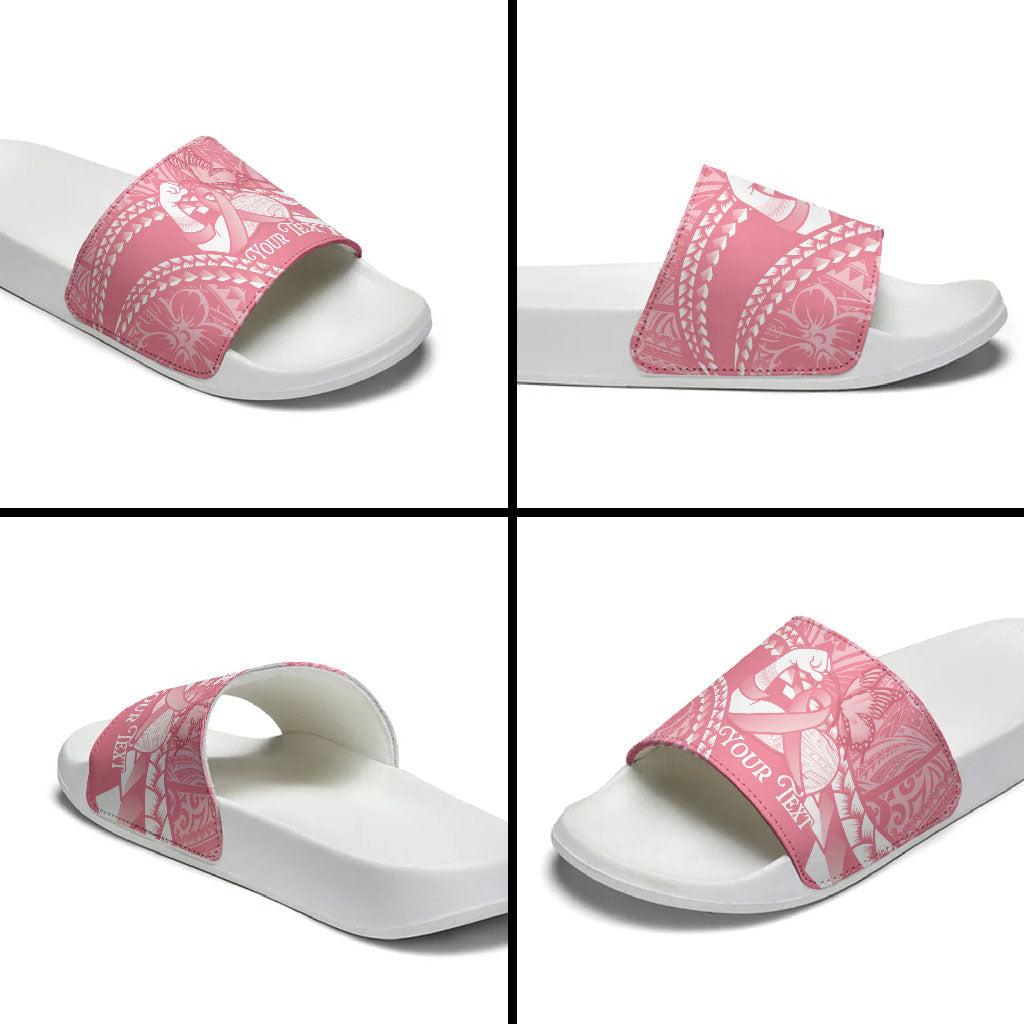 Personalised Polynesia Breast Cancer Awareness Slide Sandals Brave Strong Butterfly Pink Ribbon LT14 - Polynesian Pride