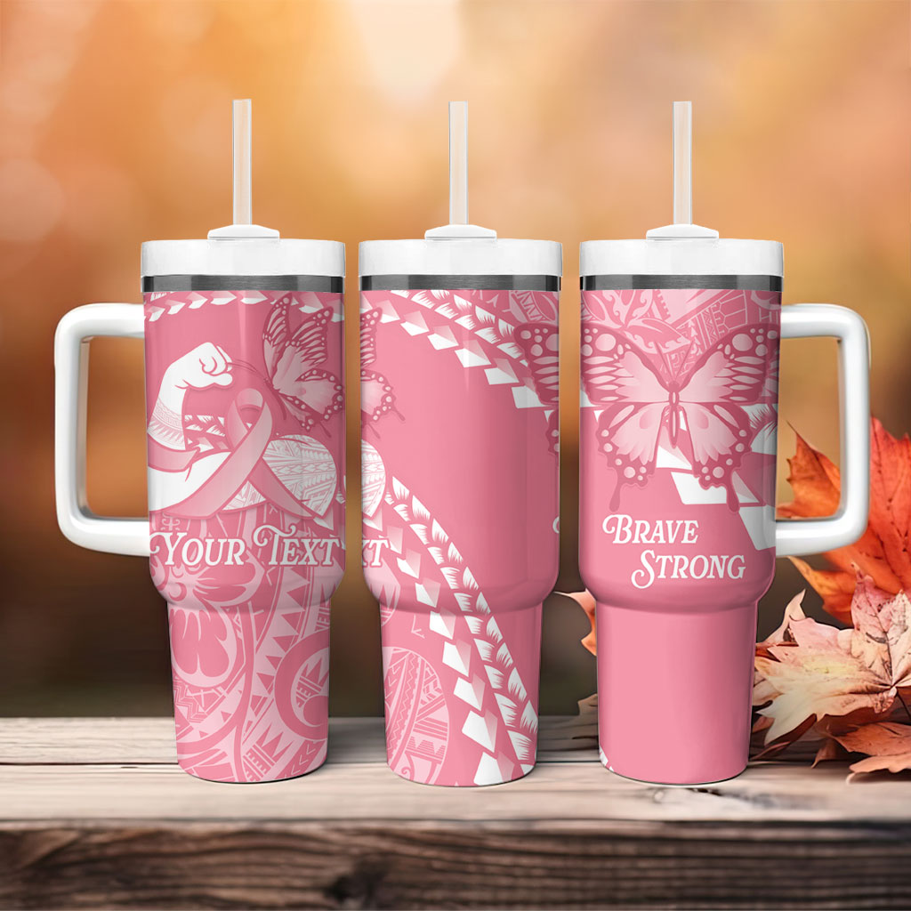 Personalised Polynesia Breast Cancer Awareness Tumbler With Handle Brave Strong Butterfly Pink Ribbon LT14 - Polynesian Pride