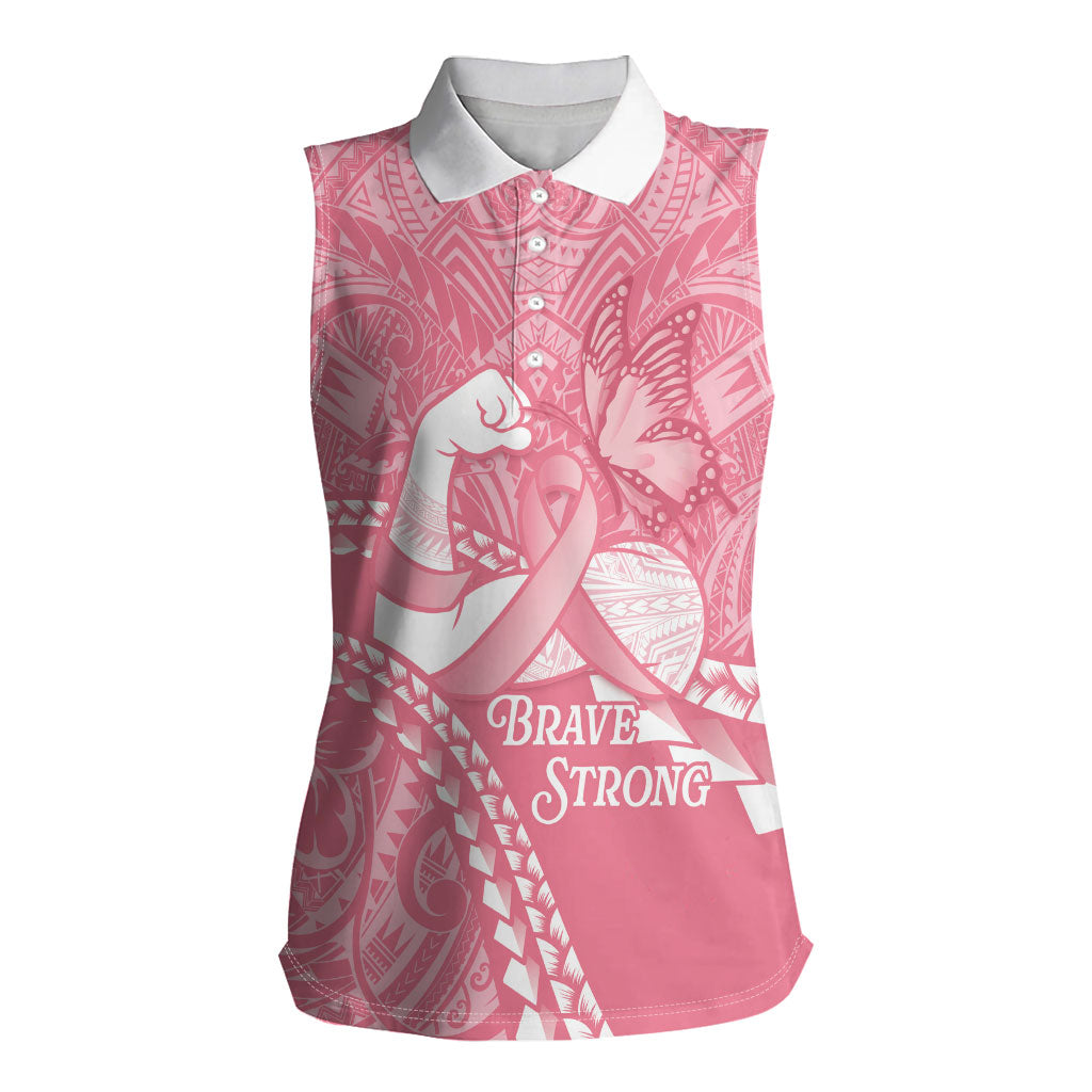 Personalised Polynesia Breast Cancer Awareness Women Sleeveless Polo Shirt Brave Strong Butterfly Pink Ribbon LT14 Female Pink - Polynesian Pride