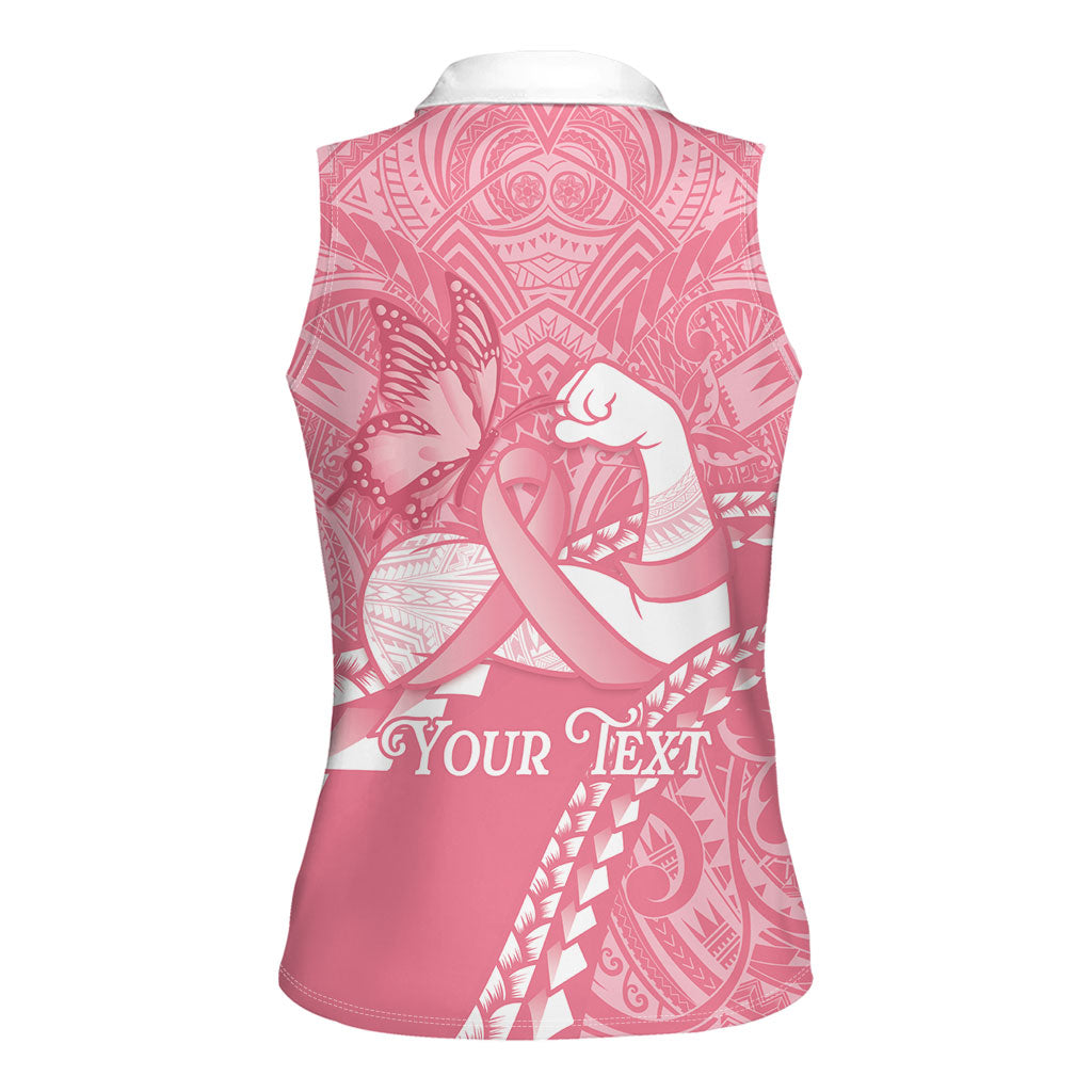 Personalised Polynesia Breast Cancer Awareness Women Sleeveless Polo Shirt Brave Strong Butterfly Pink Ribbon LT14 - Polynesian Pride