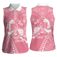Personalised Polynesia Breast Cancer Awareness Women Sleeveless Polo Shirt Brave Strong Butterfly Pink Ribbon LT14 - Polynesian Pride