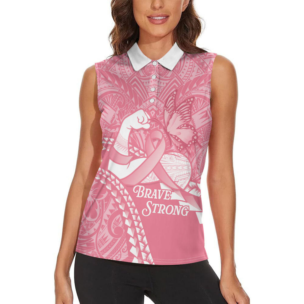 Personalised Polynesia Breast Cancer Awareness Women Sleeveless Polo Shirt Brave Strong Butterfly Pink Ribbon LT14 - Polynesian Pride