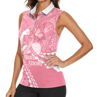 Personalised Polynesia Breast Cancer Awareness Women Sleeveless Polo Shirt Brave Strong Butterfly Pink Ribbon LT14 - Polynesian Pride